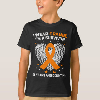 10 Year Cancer Free Leukemia Survivor Gifts Orange T-Shirt