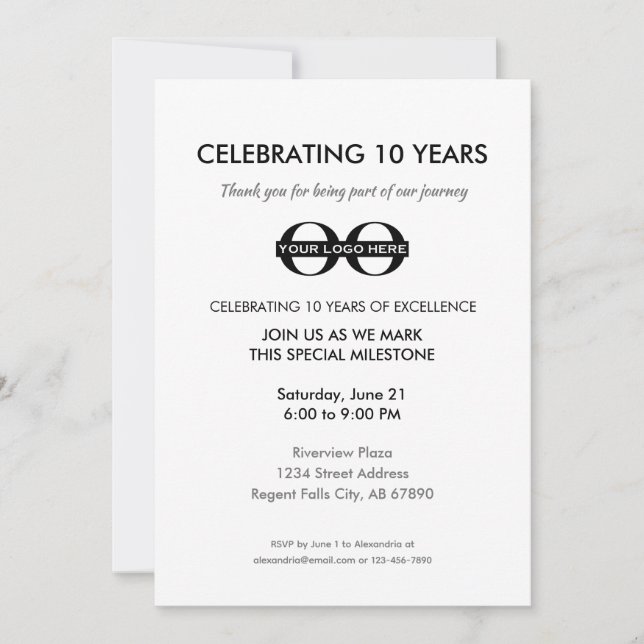 10 Year Company Anniversary Celebration Invitation (Front)