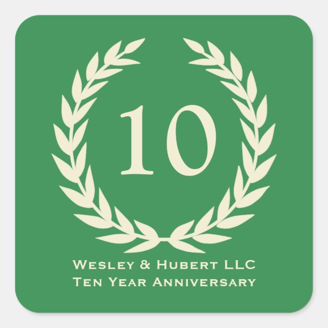10 year milestone anniversary wreath green label (Front)