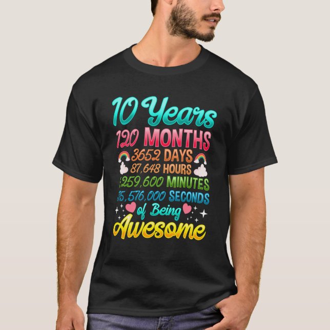 10 Year old 120 Months 10th Birthday Party Rainbow T-Shirt (Front)