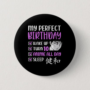 10 Year Old Anime Birthday Party 10th Boy Girl Ten Button