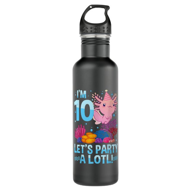 10 Year Old Axolotl Lover 10Th Birthday Gift Boys  Stainless Steel Water Bottle (Front)