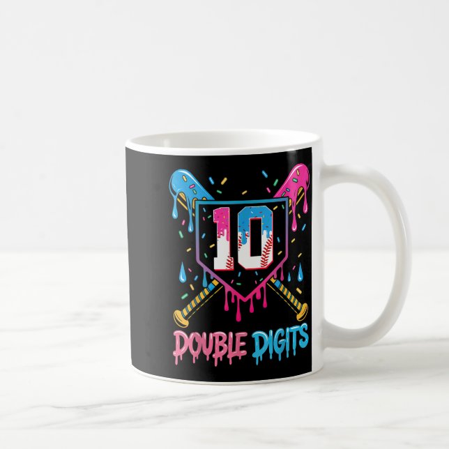 10 Year Old Baseball Drip Ice Cream 10th Bday Doub Coffee Mug (Right)