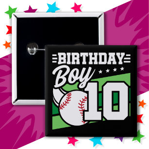 10 Year Old Baseball Party Theme 10th Birthday Boy Button
