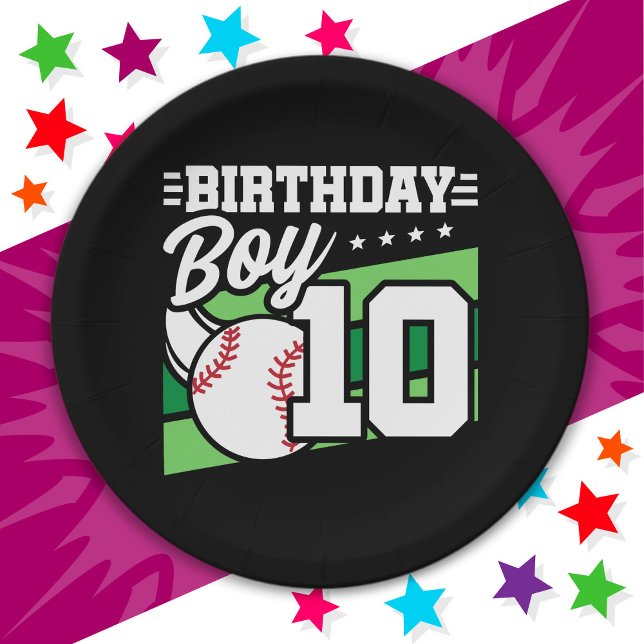 10 Year Old Baseball Party Theme 10th Birthday Boy Paper Plates (Creator Uploaded)