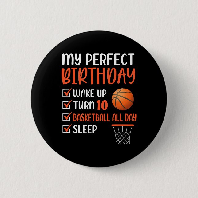 10 Year Old Basketball Birthday Party 10th Boy Bda Button (Front)