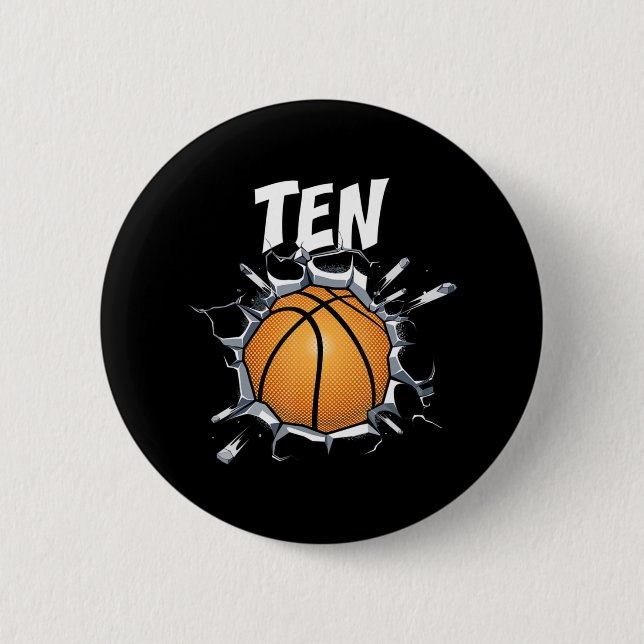 10 Year Old Basketball Birthday Party 10th Boy Button (Front)