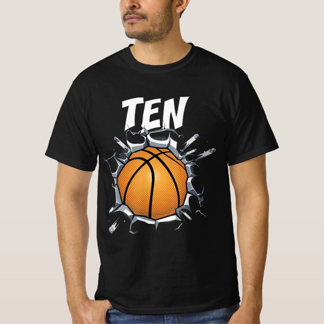 10 Year Old Basketball Birthday Party 10th Boy T-Shirt (Front)