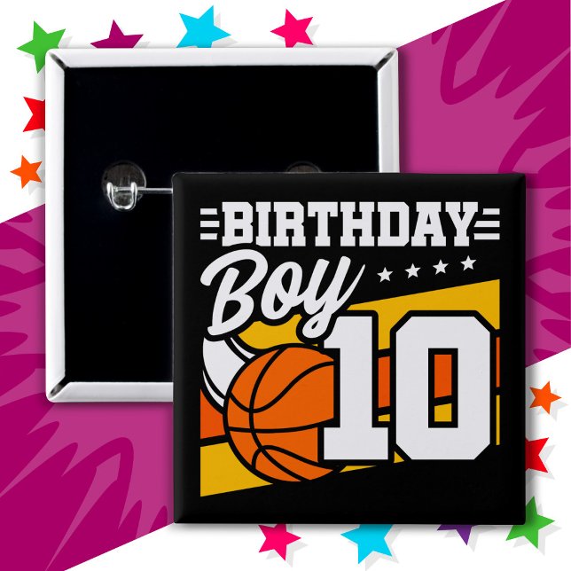 10 Year Old Basketball Party 10th Birthday Boy Button (Creator Uploaded)