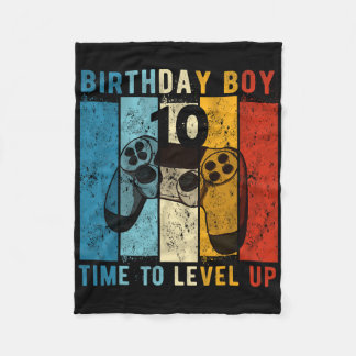 10 Year Old Birthday Boy 10 Time To Level Up 10th Fleece Blanket