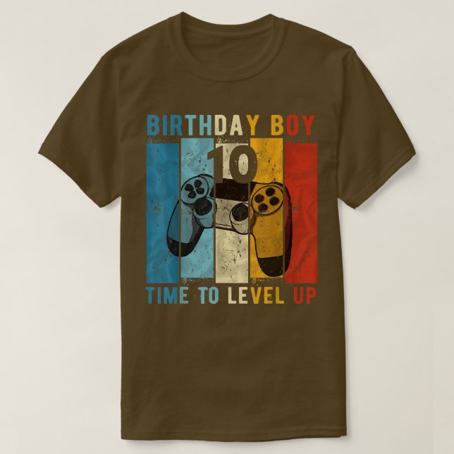 10 Year Old Birthday Boy 10 Time to Level Up 10th  T-Shirt (Design Front)