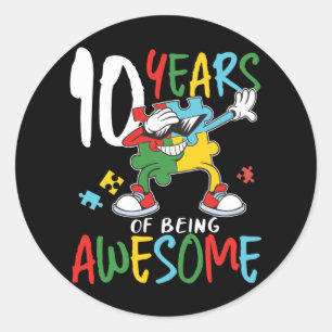 10 Year Old Birthday Boy Or Girl Autism Awareness Classic Round Sticker
