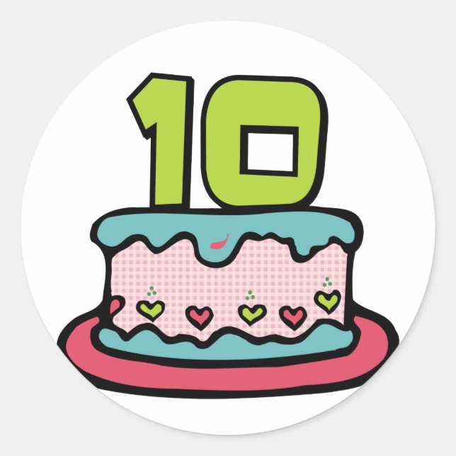 10 Year Old Birthday Cake Classic Round Sticker (Front)