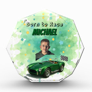 10 Year Old Birthday Party Green Racing Car Acrylic Award