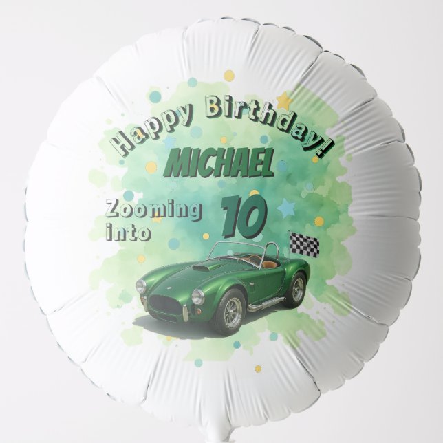 10 Year Old Birthday Party Green Racing Car Balloon (Front)