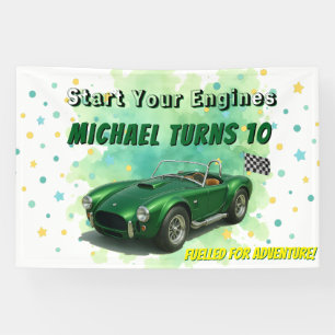 10 Year Old Birthday Party Green Racing Car Banner