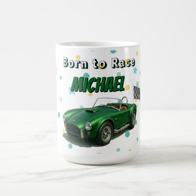 10 Year Old Birthday Party Green Racing Car Coffee Mug (Center)