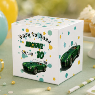 10 Year Old Birthday Party Green Racing Car Favor Boxes