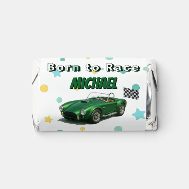 10 Year Old Birthday Party Green Racing Car Hershey's Miniatures (Front)