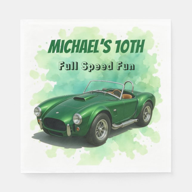 10 Year Old Birthday Party Green Racing Car Napkins (Front)