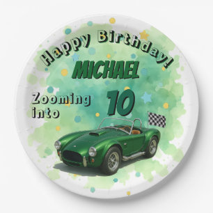 10 Year Old Birthday Party Green Racing Car Paper Plates