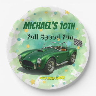 10 Year Old Birthday Party Green Racing Car Paper Plates