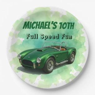 10 Year Old Birthday Party Green Racing Car Paper Plates