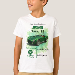 10 Year Old Birthday Party Green Racing Car T-Shirt