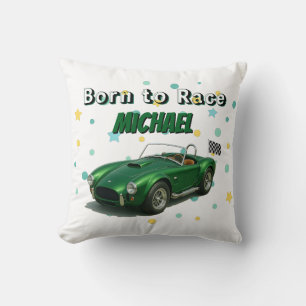 10 Year Old Birthday Party Green Racing Car Throw Pillow