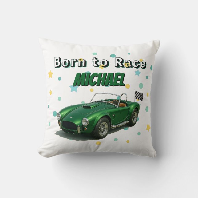 10 Year Old Birthday Party Green Racing Car Throw Pillow (Front)