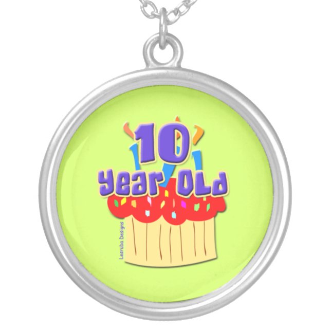 10 Year Old Birthday Silver Plated Necklace (Front)