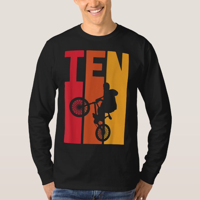 10 Year Old BMX Birthday Gift Party Boys Dirt Biki T-Shirt (Front)