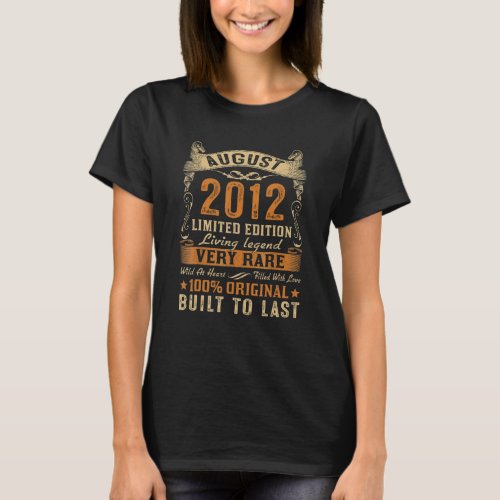 10 Year Old  Born In August 2012 Vintage 10th Birt T_Shirt
