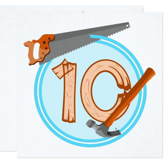 10 year old boy builder tools birthday design invitation