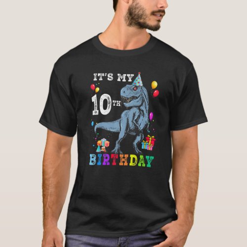10 Year Old Boy Dino Rex Dinosaur 10th Birthday T_Shirt