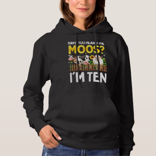 10 Year Old Cow Birthday Sheep 10th Yo Boy Girl Fa Hoodie