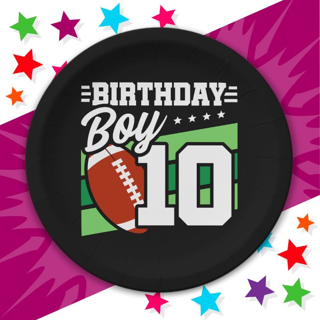 10 Year Old Football Party Theme 10th Birthday Boy Paper Plates (Creator Uploaded)