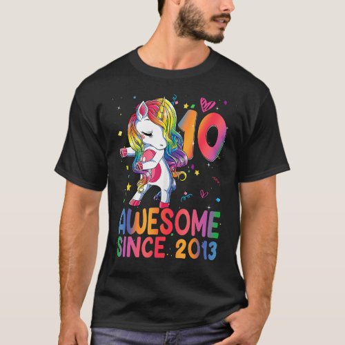 10 Year Old Gifts Girls Teens Dabbing Unicorn 10th T_Shirt