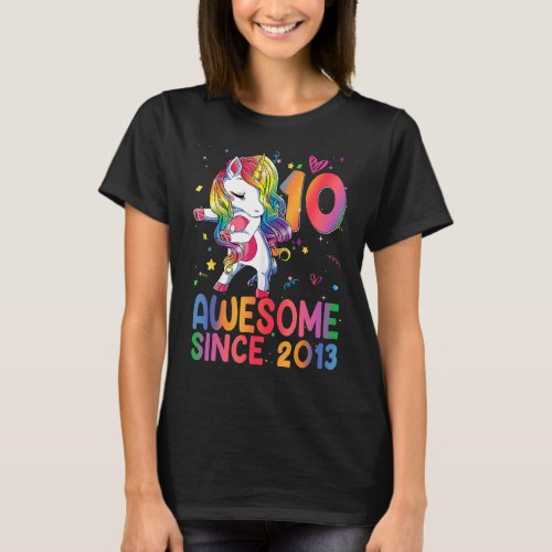 10 Year Old Gifts Girls Teens Dabbing Unicorn 10th T_Shirt