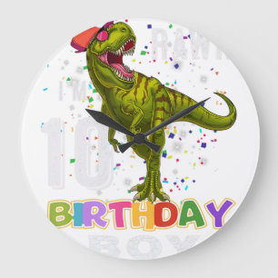 10 Year Old Gifts Kid 10th Birthday Boy Dinosaur R Large Clock