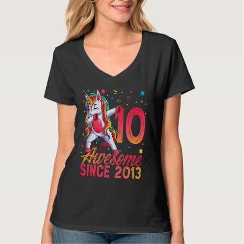10 Year Old Girl Birthday Unicorn Dabbing 10th Bir T_Shirt