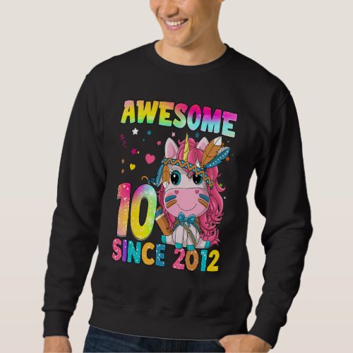10 Year Old  Girl Teens Cute Unicorn Boho 10th Bir Sweatshirt