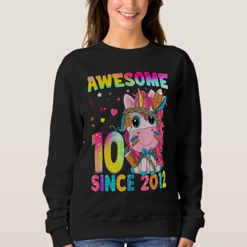 10 Year Old  Girl Teens Cute Unicorn Boho 10th Bir Sweatshirt