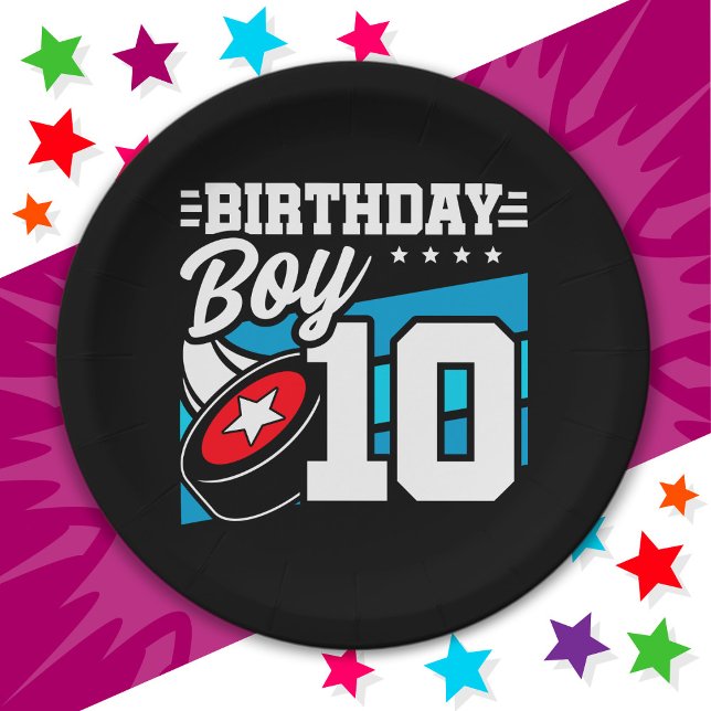 10 Year Old Hockey Party Theme 10th Birthday Boy Paper Plates (Creator Uploaded)