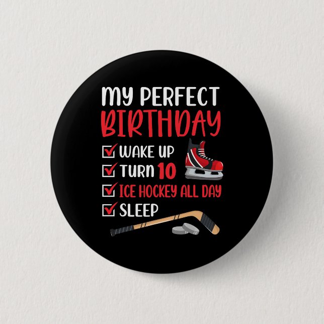 10 Year Old Ice Hockey Birthday Party 10th Boy Bda Button (Front)