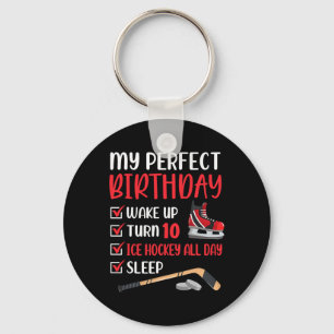 10 Year Old Ice Hockey Birthday Party 10th Boy Bda Keychain
