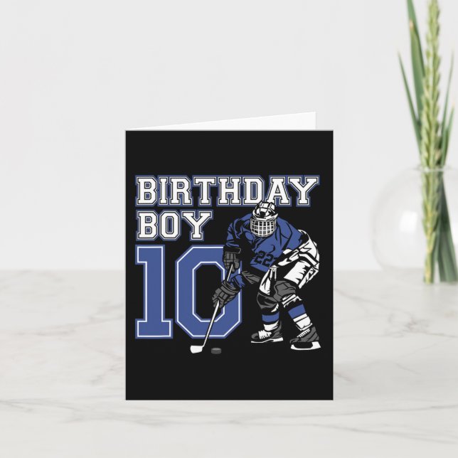 10 Year Old Ice Hockey Themed Birthday Party 10th  Card (Front)