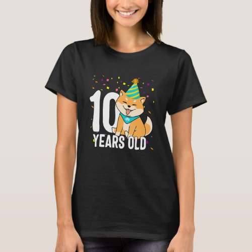 10 Year Old Shiba Inu Dog 10th Birthday Party Outf T_Shirt