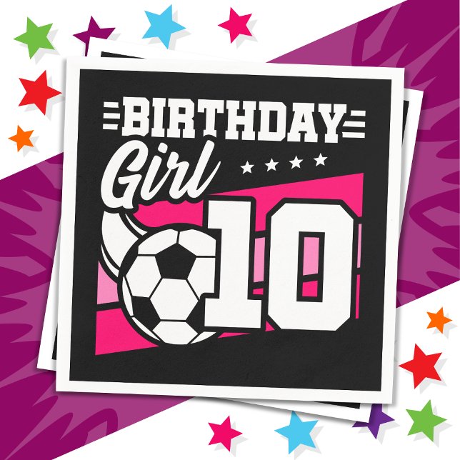 10 Year Old Soccer Football 10th Birthday Girl Napkins (Creator Uploaded)