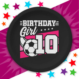 10 Year Old Soccer Football 10th Birthday Girl Paper Plates